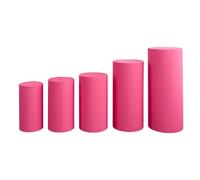 5 Pieces Dessert Table Display Pillars Cover Cylinder Plinth Covers Polyester Party Decoration for Wedding Birthday Banquet- Rose Red