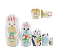 5 Pieces Easter Russian Nesting Dolls, Cute Wood Hand-painted Rabbit Bunny Stacking Dolls Easter Eggs Figurines Tabletop Decor for Kids Adults Educators Art Lovers Birthday Holiday Office Bedroom