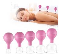 5 Pieces Glass Massage Cups, Glass Cupping Therapy Set for Cupping Therapy Facial Massage, Powerful Suction Power, with Suction Ball for Face and Body (Pink)