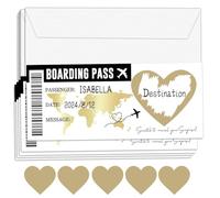 5 Pieces Golden Ticket Scratch-off Cards with Envelopes, Personalised Scratch Boarding Pass,Unique Travel Gift Packaging, Scratch & Reveal Surprise Ticket for Valentine's Day, Birthday, Girlfriends