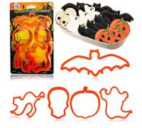 5 Pieces Halloween Cookie Cutters, Reusable Plastic Biscuit Cutters, Dishwasher Safe Ghost Pumpkin Bat Cat Skull Shape Spooky Cookies Cutters for Baking Accessories