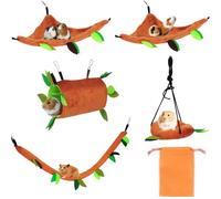 5 Pieces Hamster Cage Guinea Pig Cage Accessories, Ferret Cage Toys Hammock, Hamster Bed Rat Hammock, Rat Cage Toys Leaf Hanging Tunnel-brown