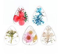 5 Pieces Handmade Flower Bass Picks Stylish Dried Flowers Resin Guitar Plectrums Medium Unique Daisy Guitar Gift for Bass Electric Acoustic Guitars Ukulele, Triangle - Flower Style