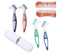 5 Pieces Hard Denture Cleaning Brush, Double Sided Retainer Brush, Denture Toothbrush Cleaning, with White Carrying Case, for Dentures False Teeth Clean Care, Blue+Purple+Green+Orange
