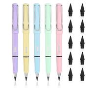 5 Pieces Inkless Pencils and 10 Pieces Replacement Pen Tips, Eternal Pencils with Eraser, Infinite Pencils with Replaceable Tips, Unlimited Inkless Pencils for School, Office, Calligraphy