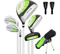 5 Pieces Kids Golf Club Set, Junior Golf Club Set Ages 4-12 Includes Stand Bag, 1# Drive, 5# Hybrid, 6/7#, 9/P# Irons and Putter Right Hand for Boys Girls,Green,4-8 Ages