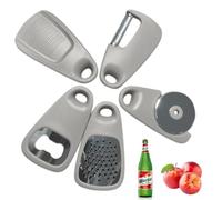 5 Pieces Kitchen Gadgets Space Saving Kitchen Accessories Cheese Grater, Fruit/Vegetable Peeler, Pizza Cutter, Garlic/Ginger Grinder, Bottle Opener, Stainless Steel Kitchen Camping Accessories