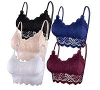 5 Pieces Lace Bra, Sexy Double Spaghetti Strap Bra Breathable Comfortable Bra with Removable Pads Classic Bralette Push Up Soft Tank Top Bras, Multicolored, S