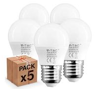 5 pieces, LED bulbs V-Tac E27, 5.5W (470 lumens equivalent to 40W), Shape: MiniGlobe, Warm White, Natural or Cold Light 6400k