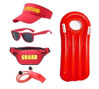 5 Pieces Lifeguard Costume Baywatch Fancy Dress Men Women Lifeguard Beach Accessories Fanny Pack Guard Hat Whistle Sunglasses Inflatable Floatboard for Adults Halloween Cosplay Bachelor Party (Women)