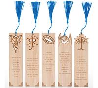 5 Pieces LOTRS Bookmark for Men & Women, Lord of Rings Themed Hobbits Bookmarks Set with Silk Tassel, Wooden Book Markers for Reading (Ideal for Gift)