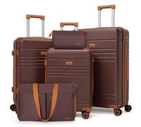 5 Pieces Luggage Set with Wheels, ABS Hard Suitcase Sets with TSA Lock, Carry-on Luggage, Checkered Luggage and Large Suitcase, Lightweight Durable Travel Suitcase for Men and, Burgundy, 71.12 cm