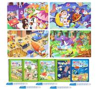 5 Pieces Magic Water Colouring Books and 4 Puzzles Wooden Jigsaw Puzzles, Reusable Magic Colouring Book with 5 Pieces Water Pen, Animal Painting Books for Kids 3 4 5 6 Year Old Boys Girls