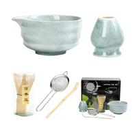 5 Pieces Matcha Set with Ceramic Bowl, Bamboo Scoop, Sieve, Matcha Whisk & Holder, Japanese Matcha Gift Kit, Starter Teapowder Ceremony Accessory, Macha Ceremonial Making Set for Beginners, Tea Lovers