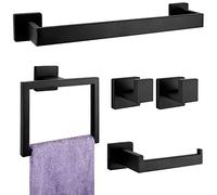 5-Pieces Matte Black Bathroom Hardware Accessories Set, SUS304 Stainless Steel Bath Towel Bar Set, Towel Racks for Bathroom Wall Mounted.