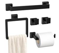 5-Pieces Matte Black Bathroom Hardware Accessories Set, SUS304 Stainless Steel Bath Towel Bar Set, Towel Racks for Bathroom Wall Mounted.