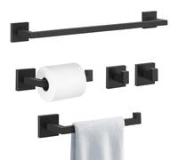 5 Pieces Matte Black Bathroom Hardware Set,23.6 Inch SUS304 Stainless Steel Bath Hand Towel Bar Set,2 Robe Towel Hooks Toilet Paper Holder Towel Racks for Bathroom Wall Mounted