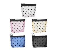 5 Pieces Mesh Makeup Bag, Heart-Shaped Printed Makeup Bag, Multi-Function Storage Bag, Convenient Outdoor Travel Makeup Bag, Mini Makeup Bag