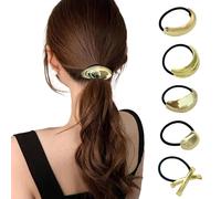 5 Pieces Metal Hair Tie,Ponytail Hair Cuffs,Gold Metal Elastic Hair Bands,Hair Ties for Thick Hair,Hair Elastics No Damage,Ponytails Hair Accessories for Women (Gold)