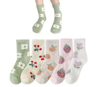 5 Pieces Of Fruit Print Socks, Coral Fleece Socks, Warm Socks, Cartoon Cute Socks, Soft Sleep Socks