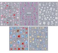 5 Pieces Of Marine Nail Art Stickers, 1 Box Of Nail Art Accessories, 1 Piece Of Tweezers, Beach Style Decoration, Nail Art Supplies.