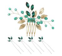 5 Pieces Of Wedding Hair Accessories, Golden Blade Crystal Comb, Diamond-Studded Side Comb Design, Shiny Shape, Bridal Bridesmaid And Girl Styling Accessories (Green Model).