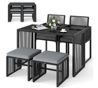 5 Pieces Patio Dining Set Outdoor Rattan Chairs with Table & Ottomans