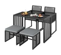 5 Pieces Patio Dining Set with Removable Cushions and Rattan Ottomans-Grey - Costway | TJ Hughes Grey