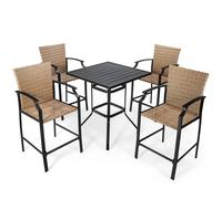 5 Pieces Patio Rattan Bar Stool Set With 4 Wicker Bar Chairs And 1 Bar Table - Costway | TJ Hughes
