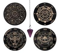 5 Pieces Pendulumss Board And Crystal - Dowsing Crystal Pendulumss Board - Ouija Metaphysical Dowsing Divination Planchette Boards - Wooden Divination Boards | For Beginners, WitchcraftsSupplies