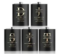 5 Pieces Personalised Hip Flasks for Groomsmen Gifts, 8oz Engraved Alcohol Flasks for Wedding, Customised Whisky Hip Flask for Bachelor Stag Party, Father of The Bride Gifts (Black)