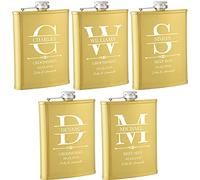 5 Pieces Personalised Hip Flasks for Groomsmen Gifts, 8oz Engraved Alcohol Flasks for Wedding, Customised Whisky Hip Flask for Bachelor Stag Party, Father of The Bride Gifts (Gold)