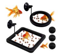5 Pieces Plastic Floating Fish Feeding Ring with Strong Suction Cup & Filter Ball, Small Round and Square Betta Feeding Ring, Aquarium Turtle Feeder for Goldfish Guppy Neon Tetra, Black