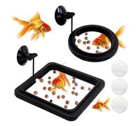 5 Pieces Plastic Floating Fish Feeding Ring with Strong Suction Cup & Filter Ball, Small Round and Square Betta Feeding Ring, Aquarium Turtle Feeder for Goldfish Guppy Neon Tetra, Black (Style 2)