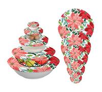 5 Pieces Reusable Bowl Covers, Christmas Flower Poinsettia Leaves 5 Size Stretch Cloth Fabric Food Storage Covers for Food Fruits Leftover, Dish Covers Elastic Lids for Kitchen Fridge Picnic
