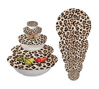 5 Pieces Reusable Bowl Covers, Leopard Print Animal 5 Size Stretch Cloth Fabric Food Storage Covers for Food Fruits Leftover, Dish Covers Elastic Lids for Kitchen Fridge Picnic