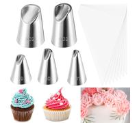 5 Pieces Rose Flower Piping Tips Set with 10 Bag, Cake Decorating Tips, Wilton Flower Icing Piping Tip Rose Petal Nozzles Set for Cake Decorating