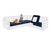 5 Pieces Sectional Sofa Seat Cushion Covers, Stretch Velvet L Shape Separate Couch Cushion Slipcovers, Thick Washable Non-Slip Corner Furniture Protector (Navy Blue,5 Seater)