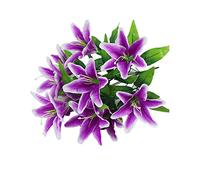 5 Pieces Simulated Lily Bouquet 10 Heads Small Tiger Orchid Wedding Celebration Living Room Decoration Props Fake Flowers (Purple)