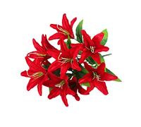 5 Pieces Simulated Lily Bouquet 10 Heads Small Tiger Orchid Wedding Celebration Living Room Decoration Props Fake Flowers (Red)