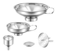 5 Pieces Stainless Steel Funnels Set Canning Funnel Fine Mesh Strainer Mesh Filter Compatible with Wide and Regular Narrow Mouth Mason Jar