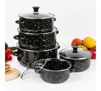 5 Pieces Stock Pot Set Black Enamel Clear Glass Lids for Hob Cooking