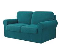 5 Pieces Stretch Sofa Cover 2 Seater with Two Separate Cushions and Backrests Stylish Jacquard Spandex Fabric Sofa Slipcover for Living Room Furniture Protector (Blue Medium,2 Seater-5Pieces)