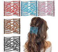 5 Pieces Stretchy Beaded Hair Accessories - Adjustable Elastic Clips, No Crease Pins for Curly Thick Wavy Hair Ponytails, Vintage Bun Makers for Women and Girls (Black,Red,Brown,Pink,Blue)