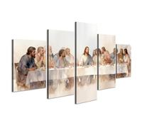 5 Pieces the Last Supper Wall Art Religious Decor Christian Wall Art Leonardo Da Vinci Jesus Painting Christian Canvas Jesus Decor Last supper Picture for Dining Room Ready to Hang (60''W x 32''H)