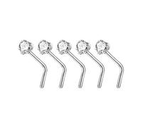 5 Pieces Versatile Sturdy Alloy Nose Jewelry Set Includes L Shape Studs And Hoops With CZ Designs Stylish Outfits Comfortable Nose Studs