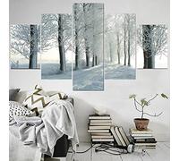 5 Pieces Wall Art 5 Panel Wall Art Canvas Painting Forest Snow Sunshine Trees Nature Landscape For Modern Bedroom, Hall, Living Room, Office Wall Decoration,Gift Large Size Framed Artwork