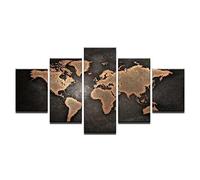 5 Pieces Wall Art 5 Panel Wall Art Canvas Painting Retro Vintage World Map For Modern Bedroom, Hall, Living Room, Office Wall Decoration,Gift Large Size Framed Artwork