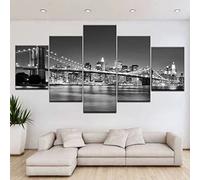 5 Pieces Wall Art 5 Panel Wall Art Canvas Painting The Modern City Gray Night View Nature Landscape For Modern Bedroom,Living Room,Office Wall Decoration,Gift Large Size Framed Artwork