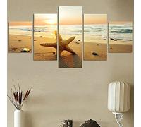 5 Pieces Wall Art Canvas Prints Canvas Wall Art 5 Piece Canvas Prints- Sunset Beach Cliff Waves - Modern Wall Artwork For Bathroom Home Office Decor Xl/Frameless 150 X 100 Cm -8G2T/Y5W